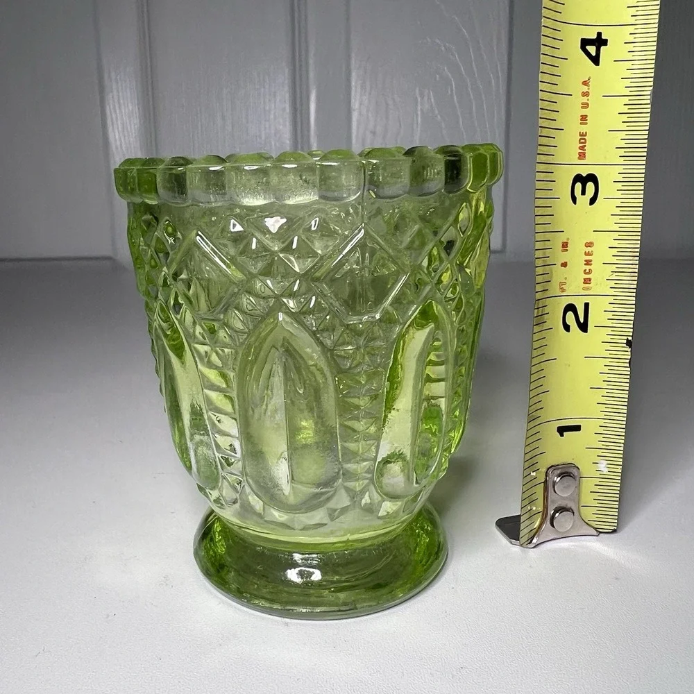 Vtg Green‎ Glass Antique Celery Vase Spooner Toothpick Votive Candle Holder